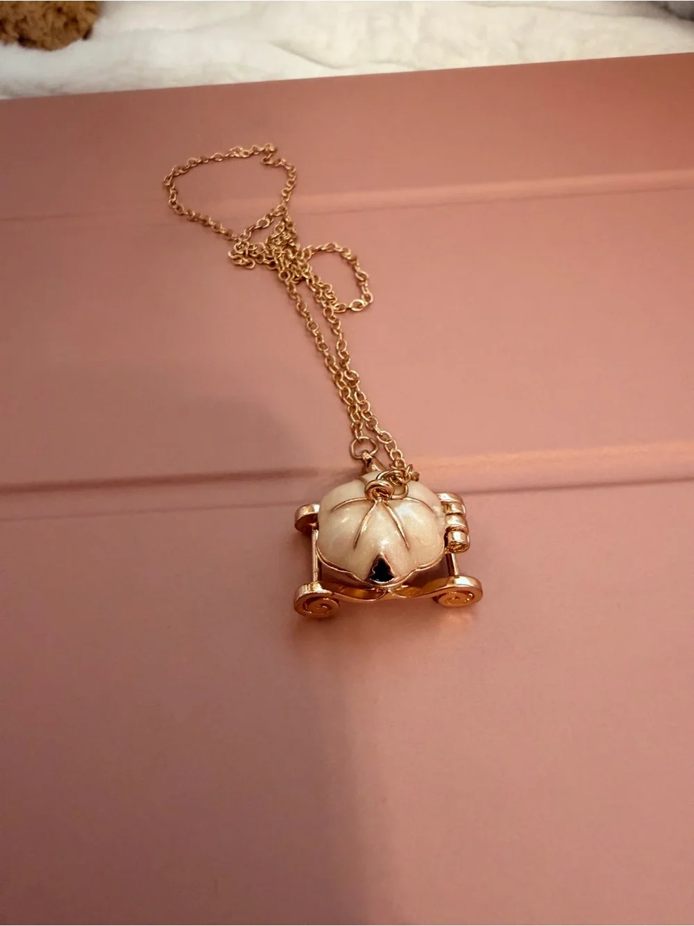 Disney Gold and Cream Pumpkin Carriage Necklace Never Worn